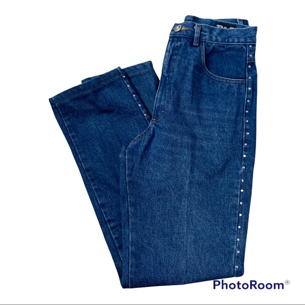 Vintage B&J high rise mom jean with jewels/embellishment down side medium wash 6